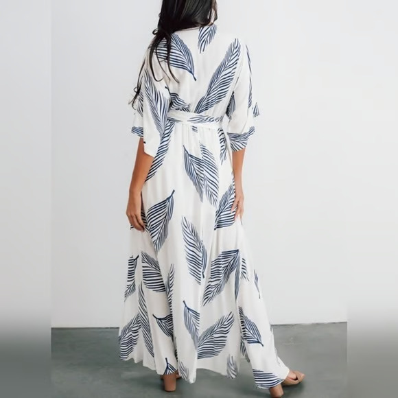 New Baltic Born Dress Womens XL Navy Leaf Print Corinth Maxi Slit - Picture 4 of 10